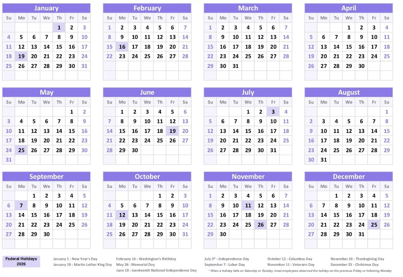 Printable monthly 2026 calendar with United Kingdom holidays