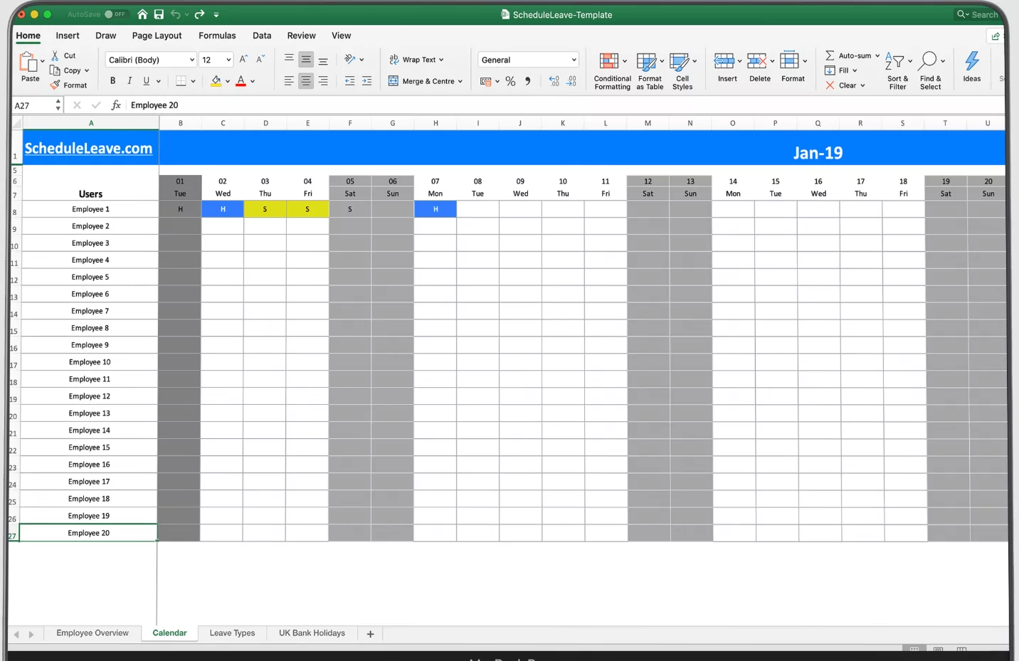 Spreadsheet calendar formula bar close up
