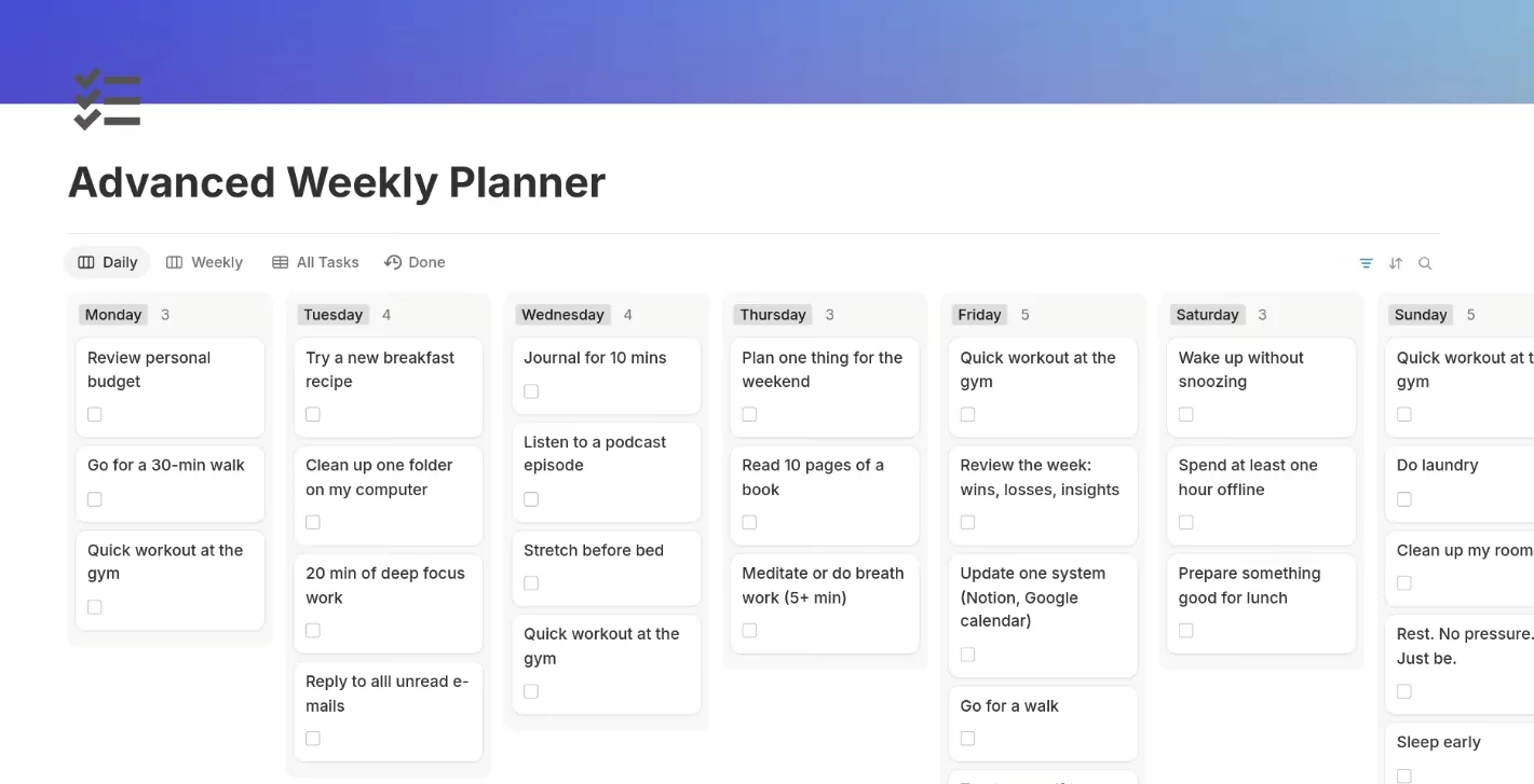 productivity planning with weekly planner and calendar