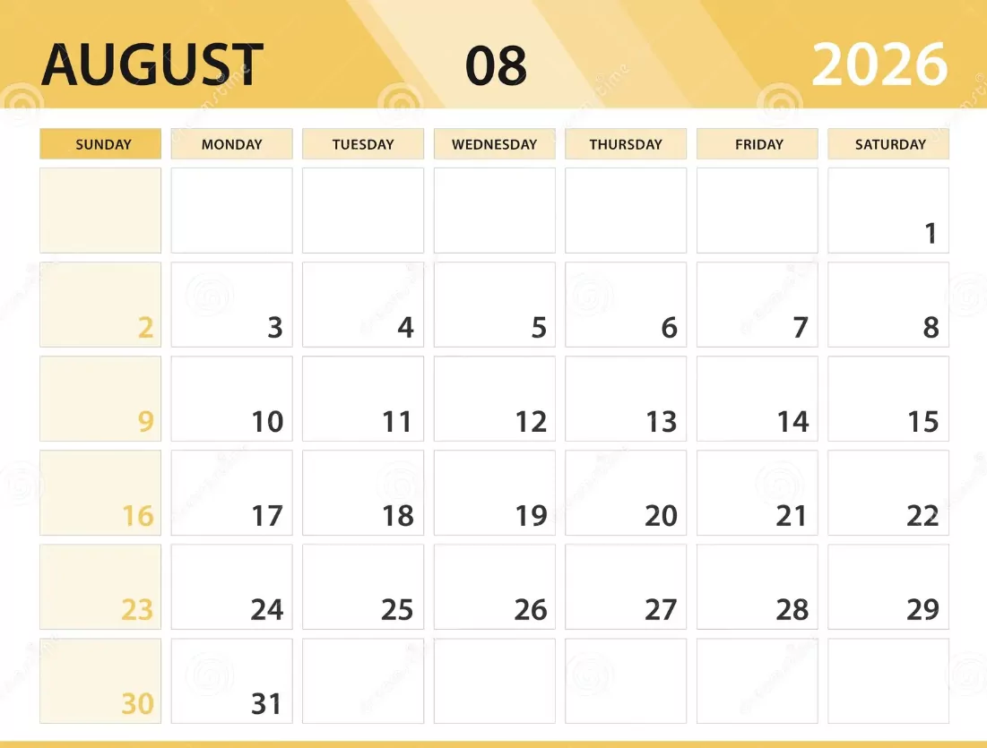 August 2026 pastel monthly calendar design