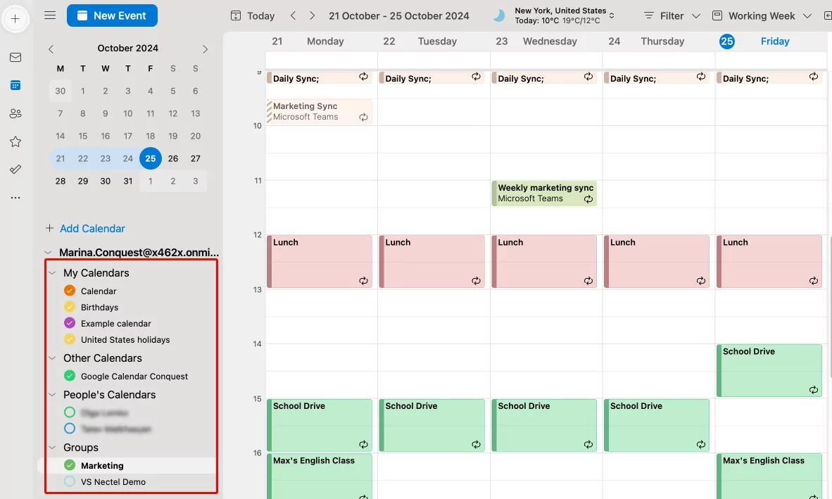 Clean unified view of synced calendars