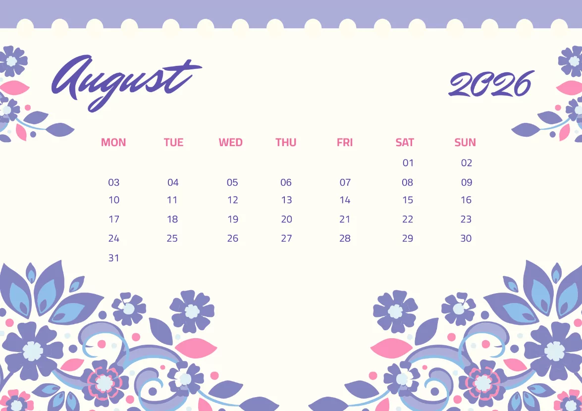 soft pastel calendar printable August