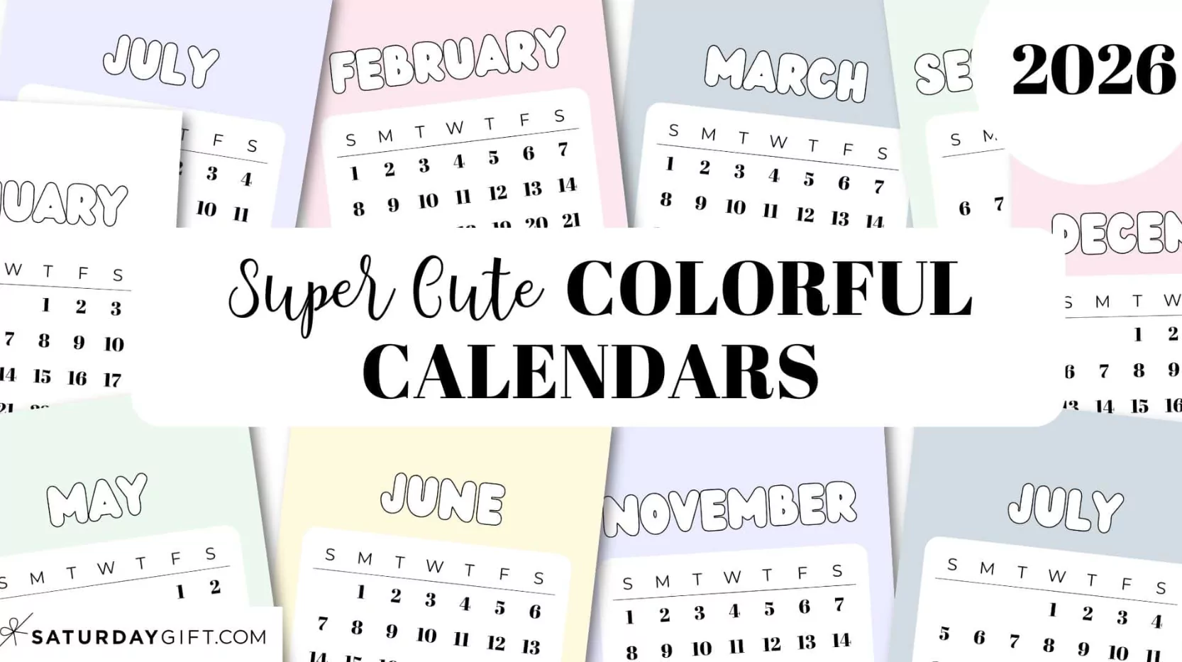Colorful cute calendar templates displayed on desktop computer screen in JPG and PNG formats