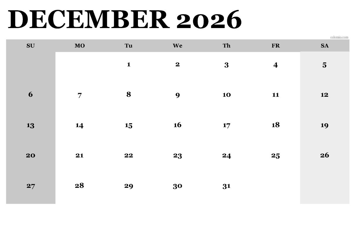 elegant december 2026 calendar black gold design