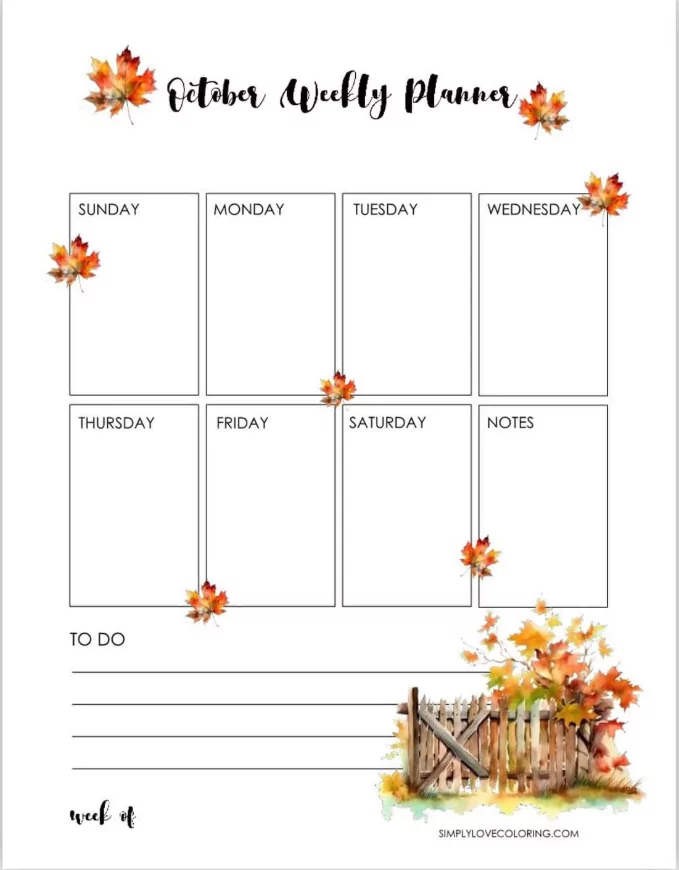 minimalist october planner printable
