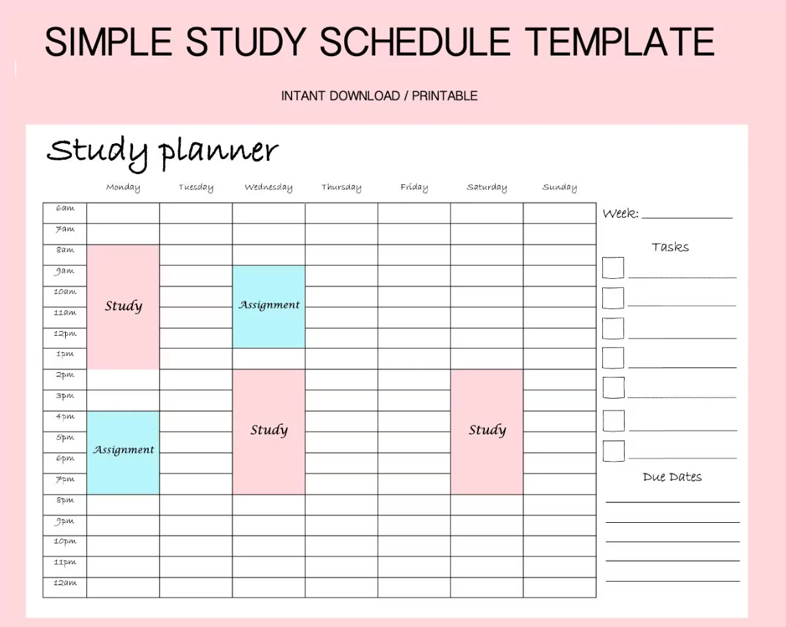 student study schedule planner
