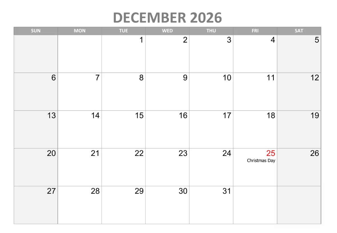 stylish monthly planner december 2026 printable template