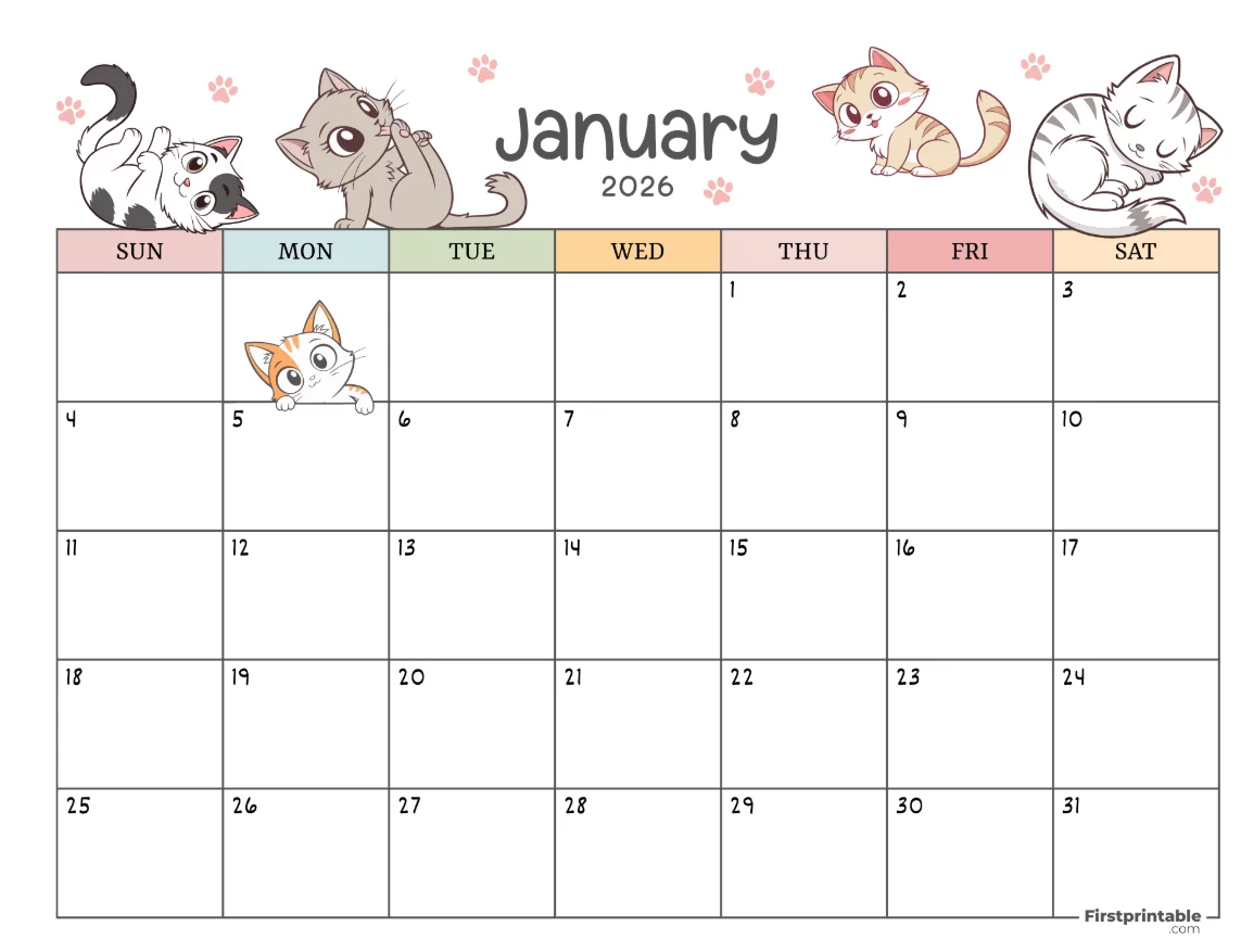 Kids Animal Themed December 2026 Calendar free printable cute cartoon