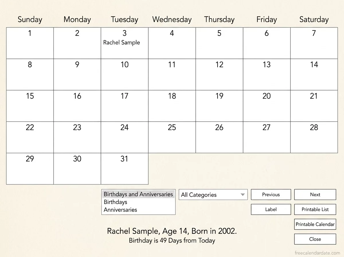 anniversary tracking calendar from contacts
