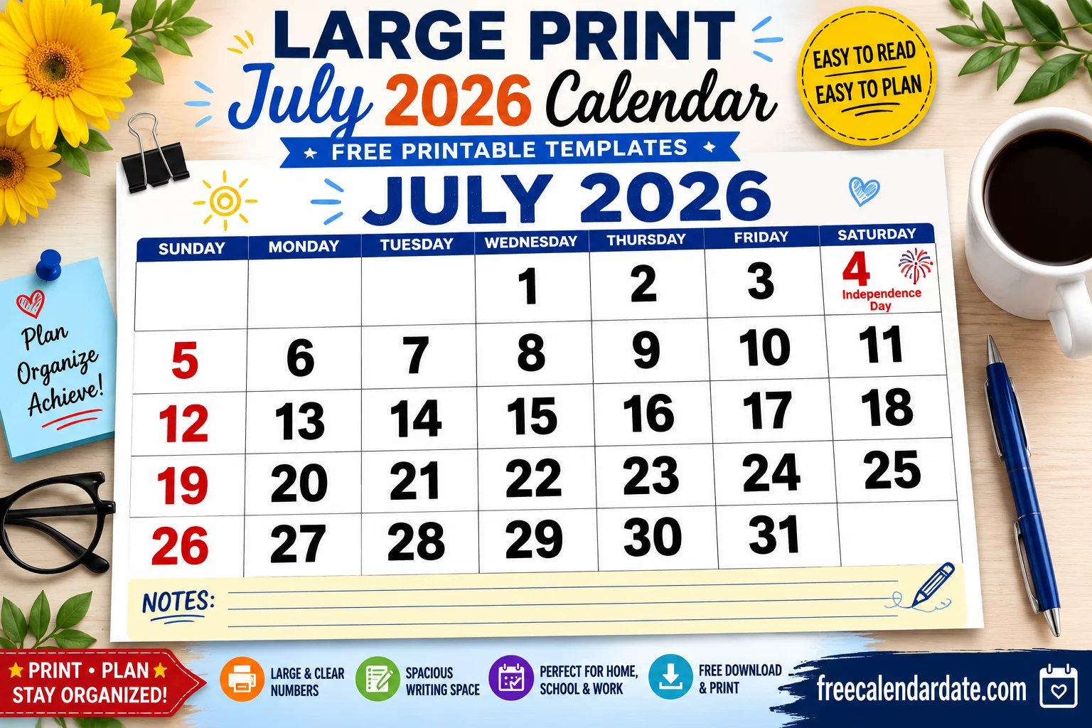 free july 2026 calendar
