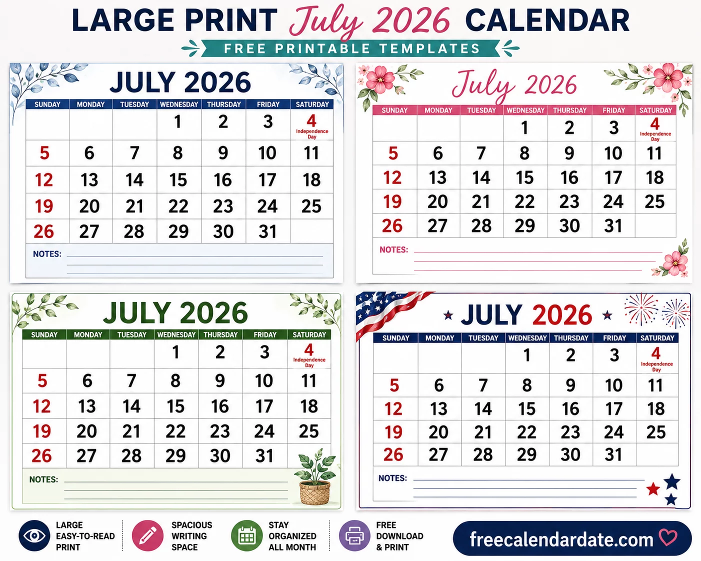 july 2026 calendar large print
