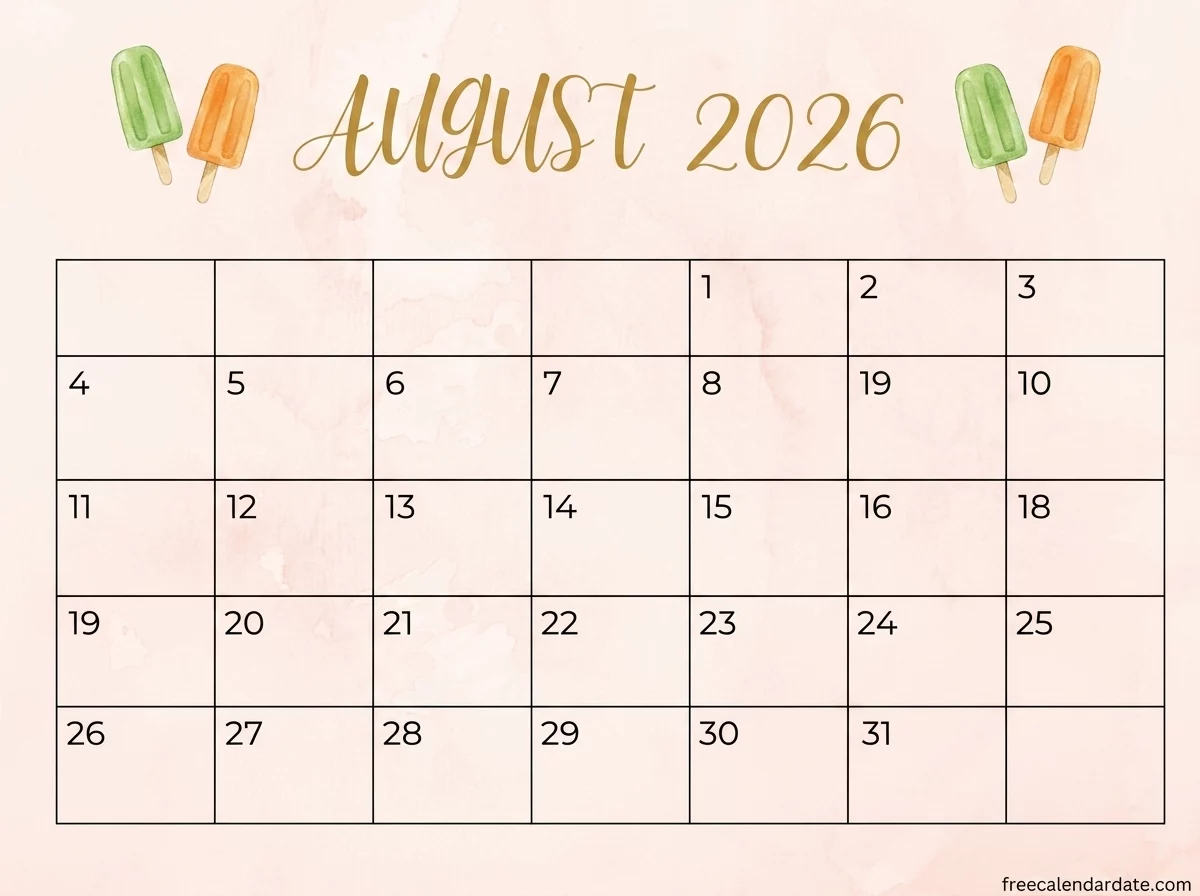 minimalist August 2026 calendar free printable templates